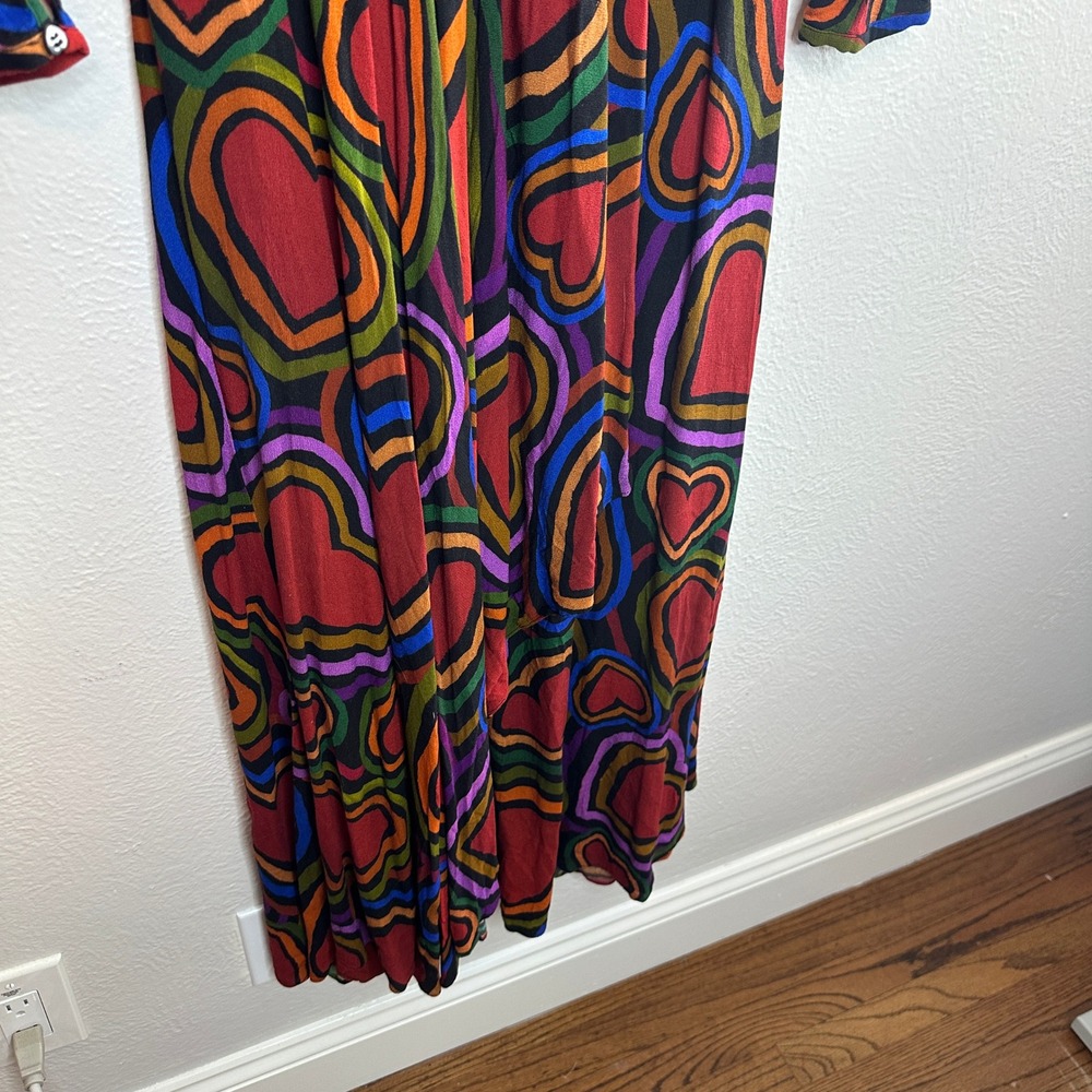 Farm Rio Rainbow Wild Hearts Maxi Dress‎ Heart Print V-Neck Long Sleeve Size XS - Picture 10 of 10